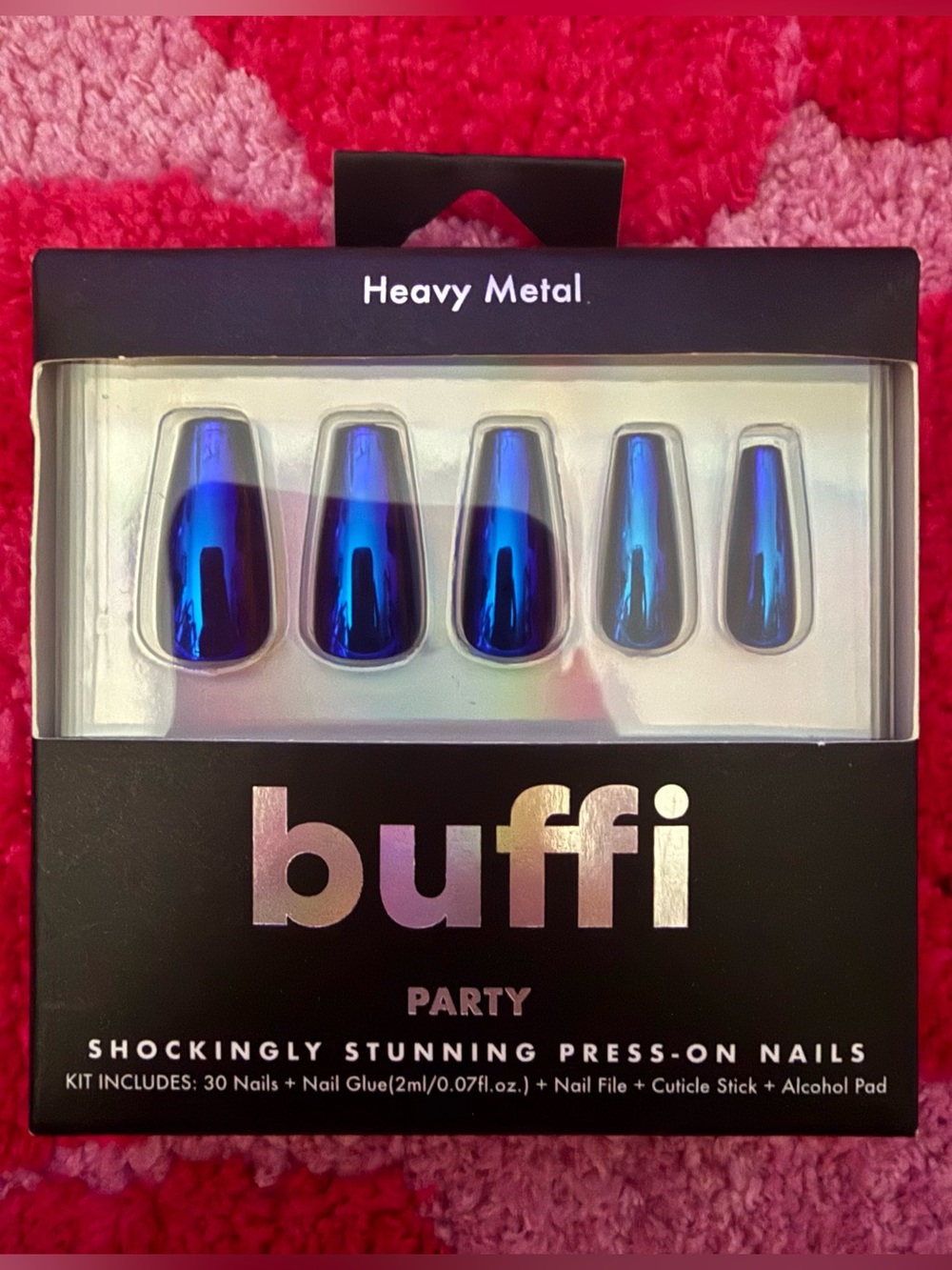 New Buffi Party Heavy Metal Blue Chrome Press-On Nails 30pc